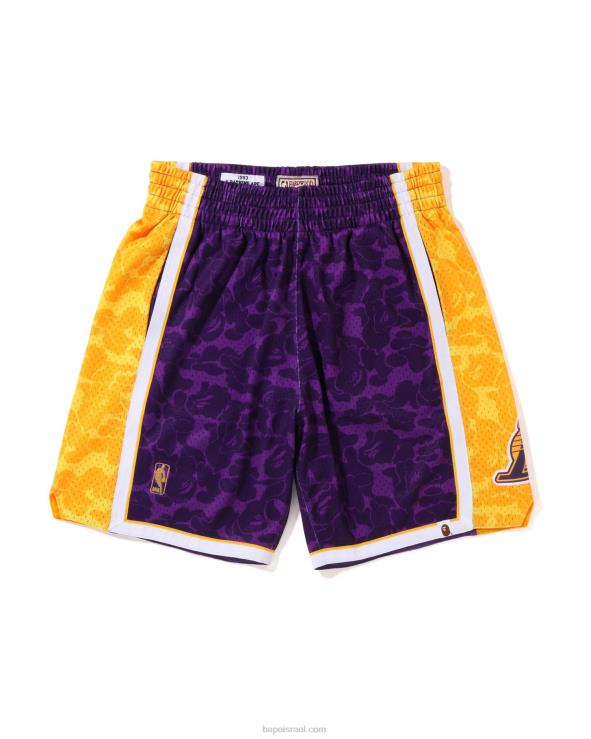 סָגוֹל A Bathing Ape 644LV361 גברים מכנס ג'רזי קצר של x m&n לוס אנג'לס לייקרס