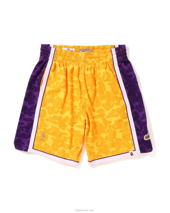 צהוב A Bathing Ape 644LV362 גברים מכנס ג'רזי קצר של x m&n לוס אנג'לס לייקרס
