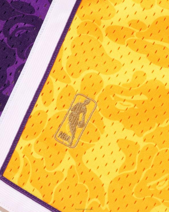 צהוב A Bathing Ape 644LV362 גברים מכנס ג'רזי קצר של x m&n לוס אנג'לס לייקרס