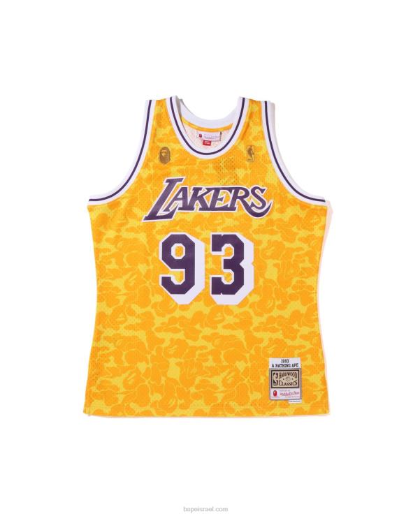 צהוב A Bathing Ape 644LV369 גברים x m&n לוס אנג'לס לייקרס גופיית ג'רזי