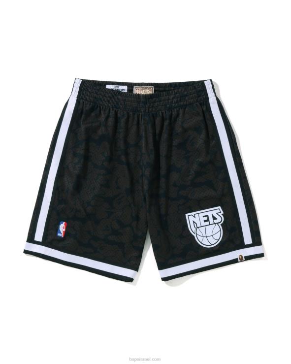 שָׁחוֹר A Bathing Ape 644LV372 גברים מכנסי ג'רזי קצרים של x m&n brooklyn nets