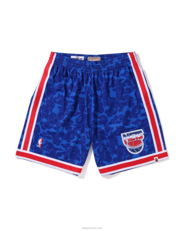 כְּחוֹל A Bathing Ape 644LV373 גברים מכנסי ג'רזי קצרים של x m&n brooklyn nets