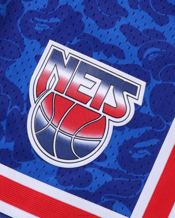 כְּחוֹל A Bathing Ape 644LV373 גברים מכנסי ג'רזי קצרים של x m&n brooklyn nets