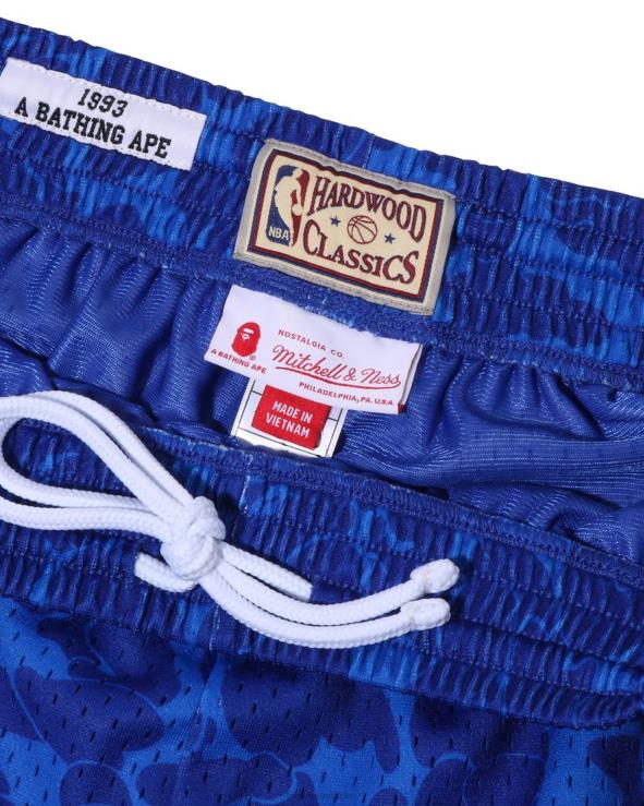 כְּחוֹל A Bathing Ape 644LV373 גברים מכנסי ג'רזי קצרים של x m&n brooklyn nets