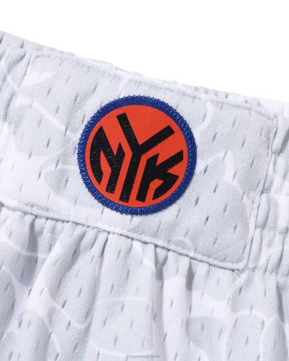 לבן A Bathing Ape 644LV377 גברים מכנס ג'רזי קצר של x m&n ניו יורק ניקס