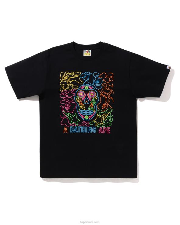 שָׁחוֹר A Bathing Ape 644LV378 גברים טי גולגולת מקסיקני ניאון ליל כל הקדושים