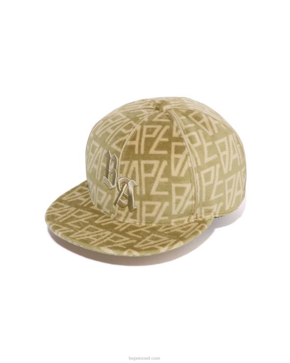 בז' A Bathing Ape 644LV419 גברים כובע קטיפה מונוגרמה לוגו