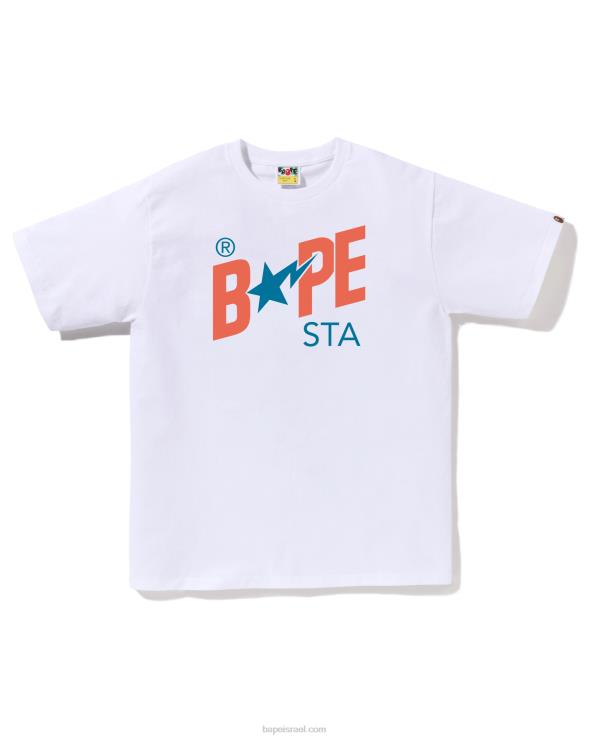 לבן A Bathing Ape 644LV43 גברים חולצת לוגו בצבעים