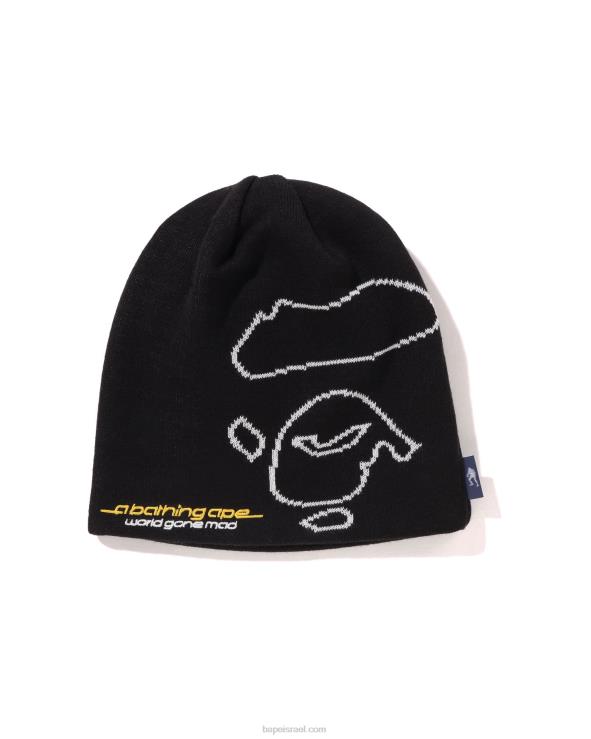 שָׁחוֹר A Bathing Ape 644LV496 גברים כובע סרוג לפנים
