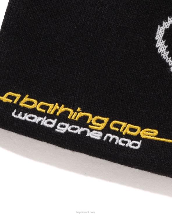 שָׁחוֹר A Bathing Ape 644LV496 גברים כובע סרוג לפנים