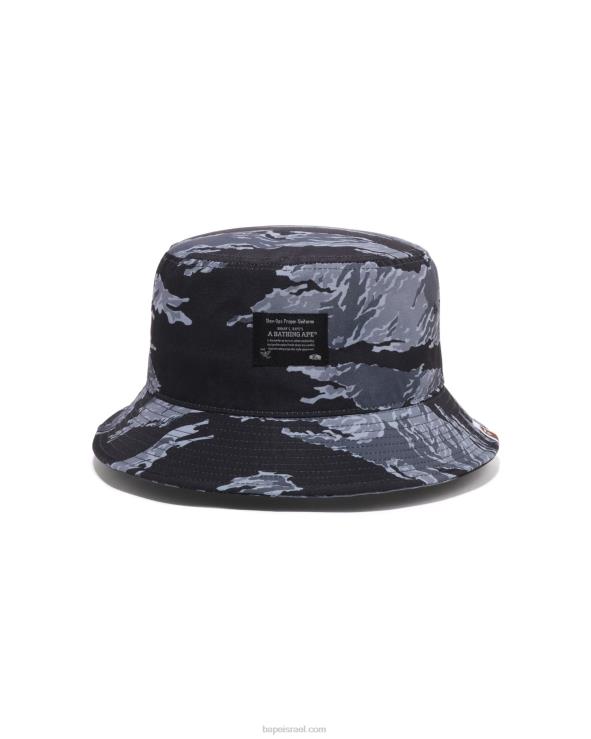 שָׁחוֹר A Bathing Ape 644LV499 גברים כובע דלי נמר קאמו