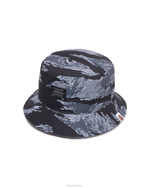 שָׁחוֹר A Bathing Ape 644LV499 גברים כובע דלי נמר קאמו