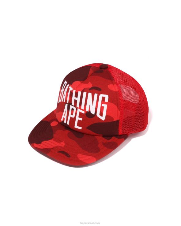 אדום בהיר A Bathing Ape 644LV536 גברים כובע רשת לוגו camo nyc צבעוני