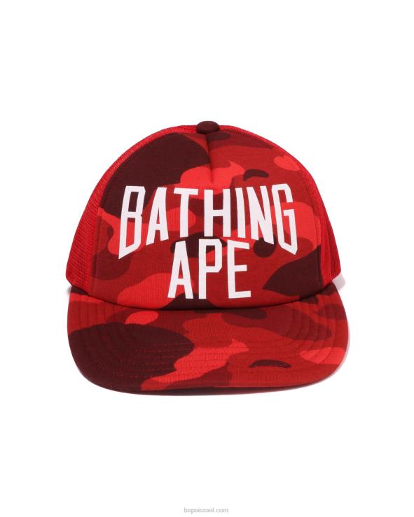 אדום בהיר A Bathing Ape 644LV536 גברים כובע רשת לוגו camo nyc צבעוני