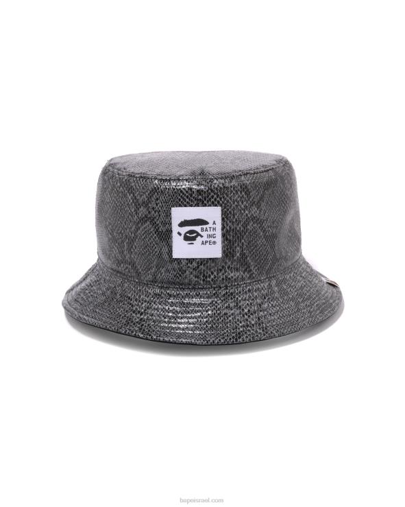 אפור A Bathing Ape 644LV541 גברים כובע דלי הפיך נחש