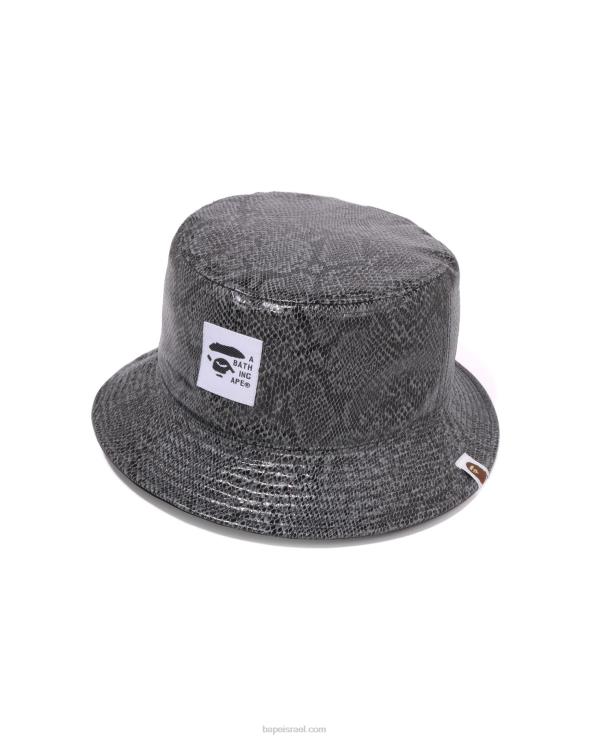 אפור A Bathing Ape 644LV541 גברים כובע דלי הפיך נחש