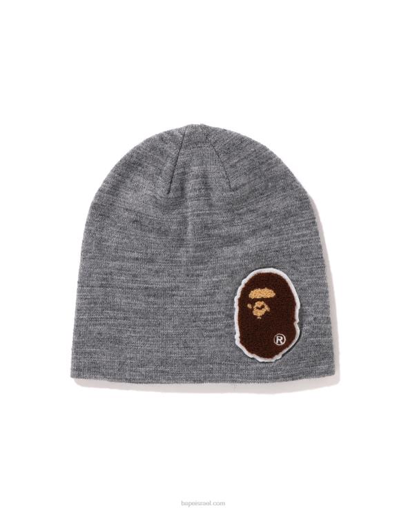 אפור A Bathing Ape 644LV590 גברים כובע סרוג ראש גדול