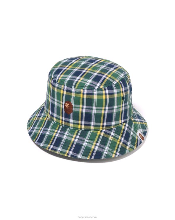 ירוק בהיר A Bathing Ape 644LV598 גברים כובע דלי צ'ק מיני