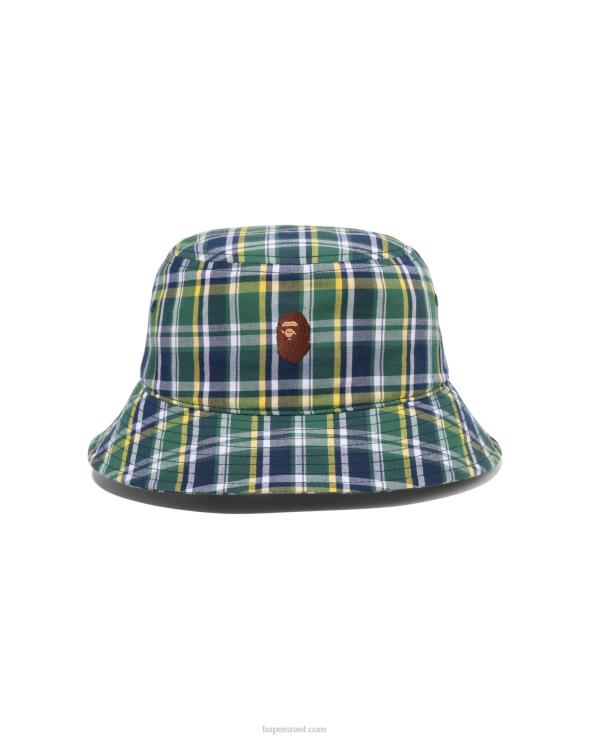 ירוק בהיר A Bathing Ape 644LV598 גברים כובע דלי צ'ק מיני