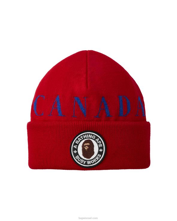 אדום בהיר A Bathing Ape 644LV619 גברים x canada goose x concepts knit cap