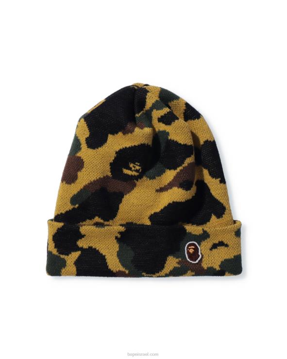 צהוב A Bathing Ape 644LV634 גברים כובע סרוג קאמו ראשון