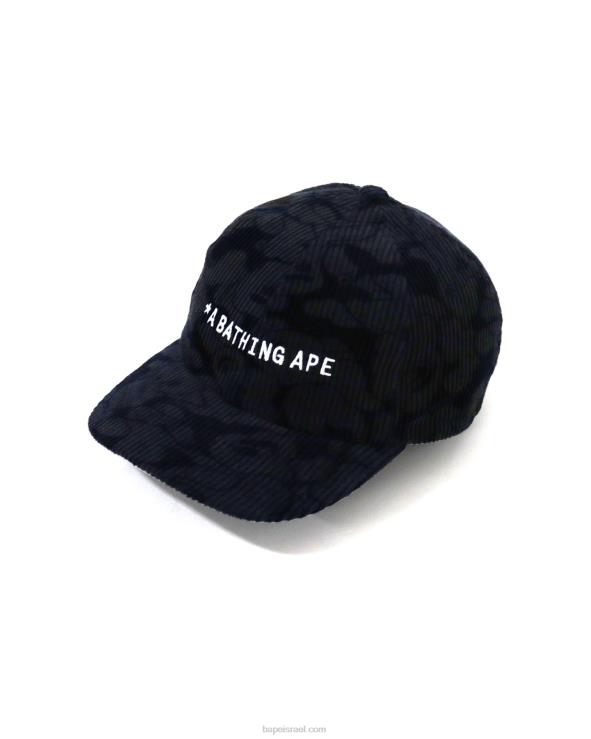 כחול כהה A Bathing Ape 644LV643 גברים כובע פאנל קמו קורדרוי מוצק