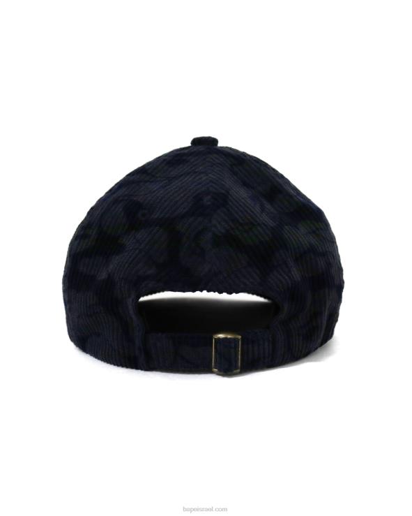 כחול כהה A Bathing Ape 644LV643 גברים כובע פאנל קמו קורדרוי מוצק