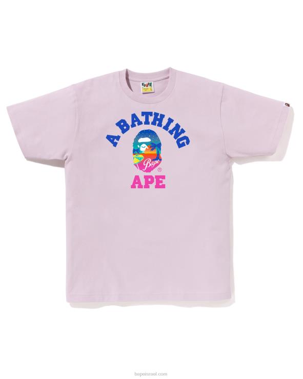 לילך פסטל A Bathing Ape 644LV72 גברים טי חוף שקיעה