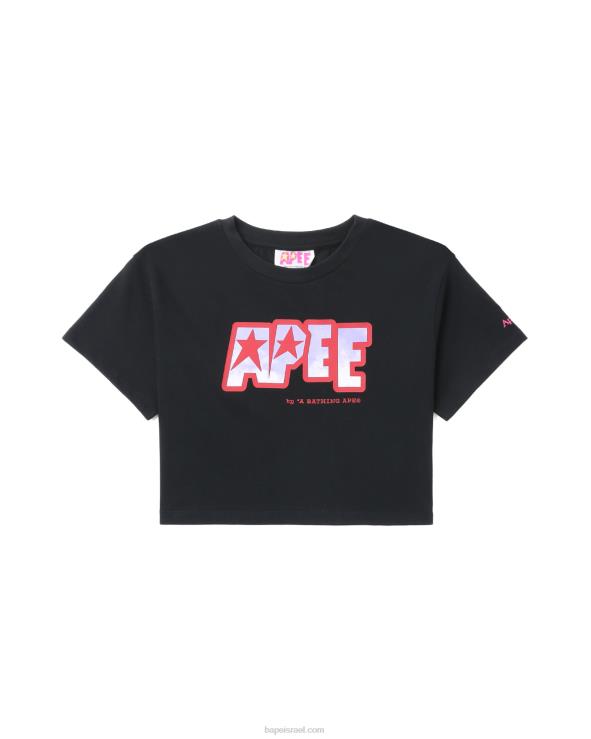 שָׁחוֹר A Bathing Ape 644LV797 נשים טי קרופ מודפס לוגו