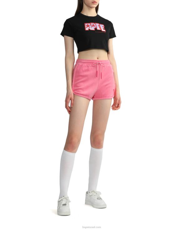 שָׁחוֹר A Bathing Ape 644LV797 נשים טי קרופ מודפס לוגו
