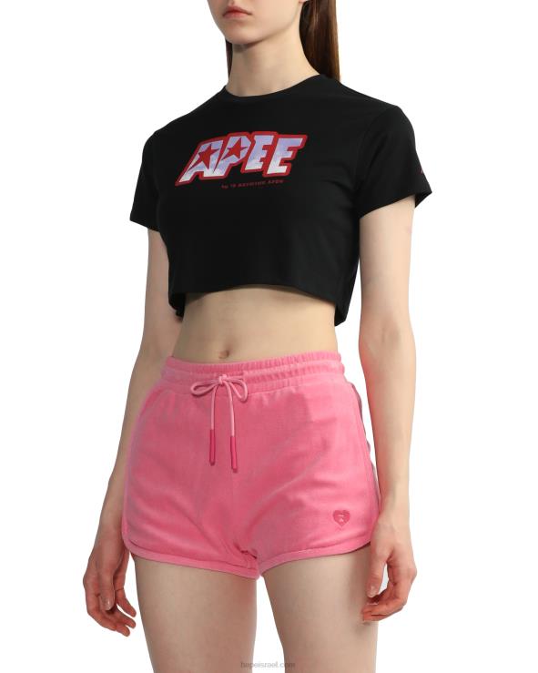 שָׁחוֹר A Bathing Ape 644LV797 נשים טי קרופ מודפס לוגו