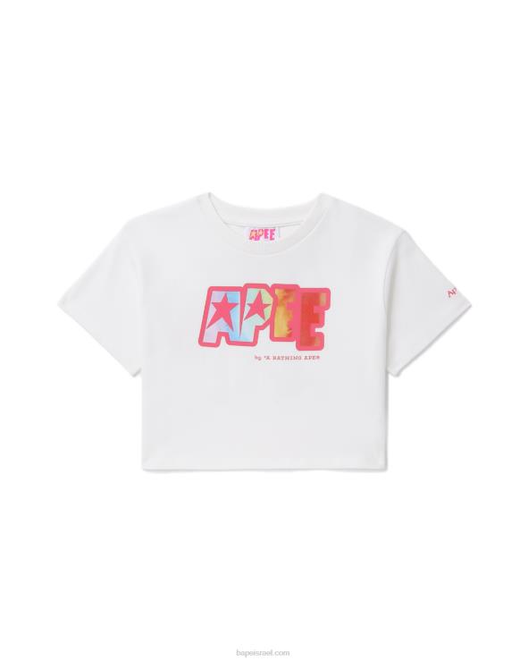 לבן A Bathing Ape 644LV799 נשים טי קרופ מודפס לוגו