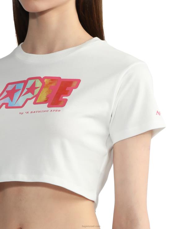 לבן A Bathing Ape 644LV799 נשים טי קרופ מודפס לוגו