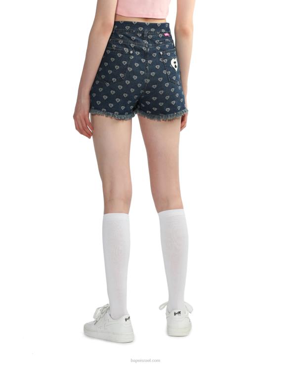 דֵנִים A Bathing Ape 644LV811 נשים מכנסי ג'ינס קצרים בדוגמת ביס