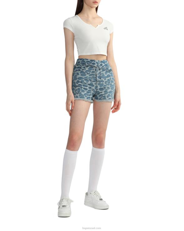 לבן A Bathing Ape 644LV821 נשים קרופ טופ עם צווארון V