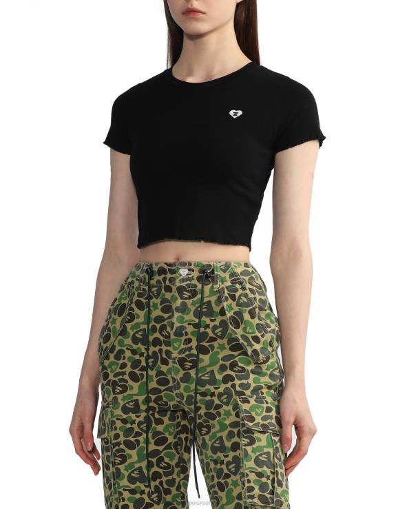 שָׁחוֹר A Bathing Ape 644LV822 נשים עליונית לוגו קצוץ