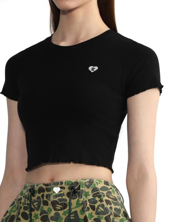 שָׁחוֹר A Bathing Ape 644LV822 נשים עליונית לוגו קצוץ