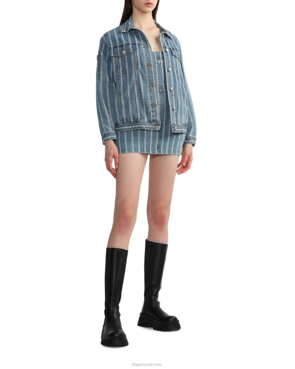 דֵנִים A Bathing Ape 644LV832 נשים שמלת ג'ינס עם פסים