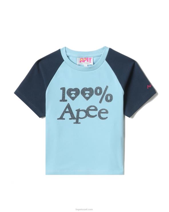 כחול בהיר A Bathing Ape 644LV835 נשים חולצה raglan קרופ גרפי