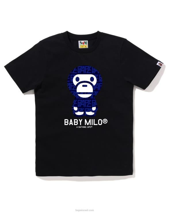 שָׁחוֹר A Bathing Ape 644LV851 נשים חולצה מונוגרמית לתינוק מילו