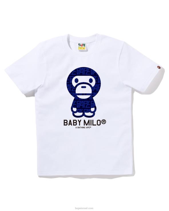 לבן A Bathing Ape 644LV853 נשים חולצה מונוגרמית לתינוק מילו