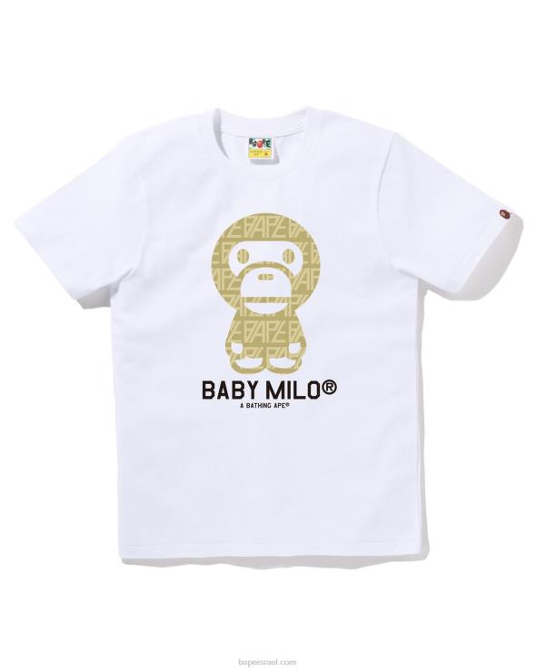 לבן A Bathing Ape 644LV854 נשים חולצה מונוגרמית לתינוק מילו