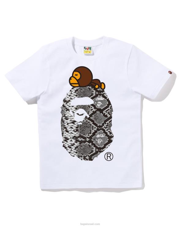 לבן A Bathing Ape 644LV879 נשים נחש מילו על טי גדול