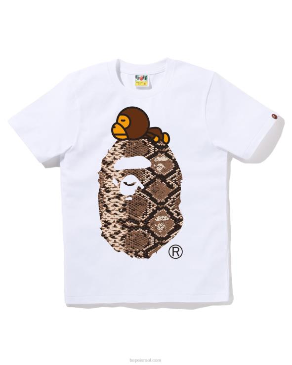 לבן A Bathing Ape 644LV880 נשים נחש מילו על טי גדול
