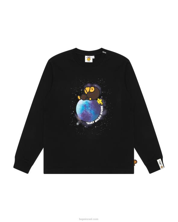 שָׁחוֹר A Bathing Ape 644LV913 נשים חולצה עם שרוול ארוך גרפי בייבי מילו