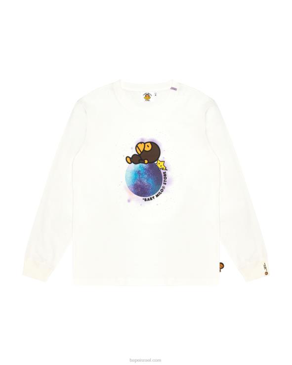 לבן A Bathing Ape 644LV914 נשים חולצה עם שרוול ארוך גרפי בייבי מילו