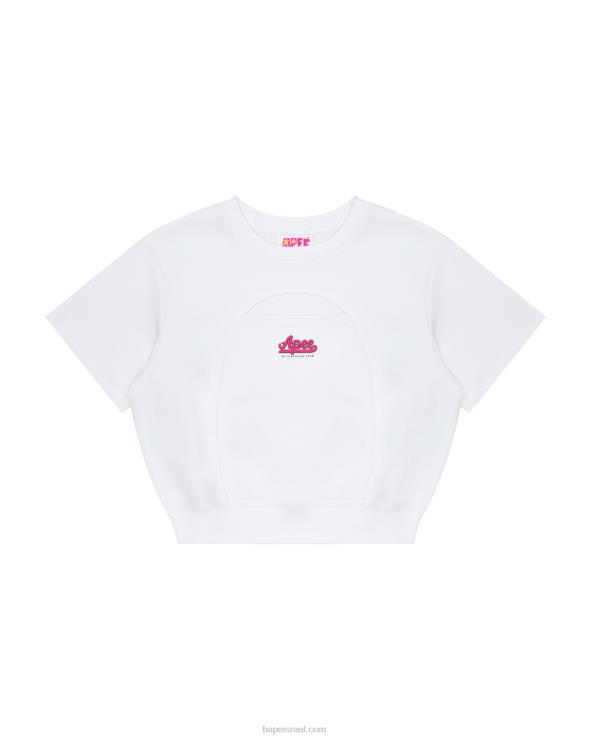 לבן A Bathing Ape 644LV945 נשים סווטשירט לוגו קצוץ