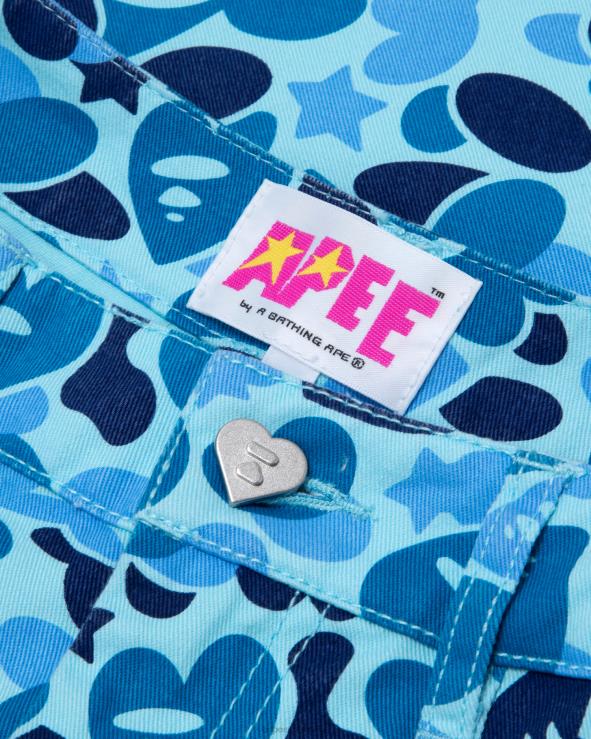כחול בהיר A Bathing Ape 644LV949 נשים מכנסי מטען מודפסים
