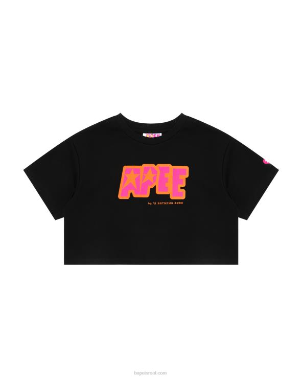 שָׁחוֹר A Bathing Ape 644LV954 נשים טי קצוץ לוגו כפול