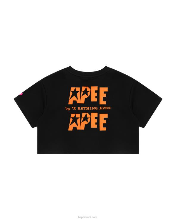 שָׁחוֹר A Bathing Ape 644LV954 נשים טי קצוץ לוגו כפול